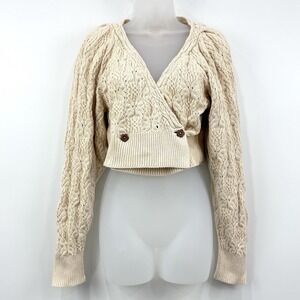 Free People Olive You Cable Wrap Cardigan XS Macadamia Cottagecore Crochet Crop